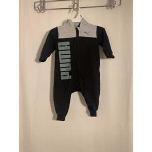 PUMA Baby One‑Piece Jumpsuit 3–6M Black Gray Zip Up Logo